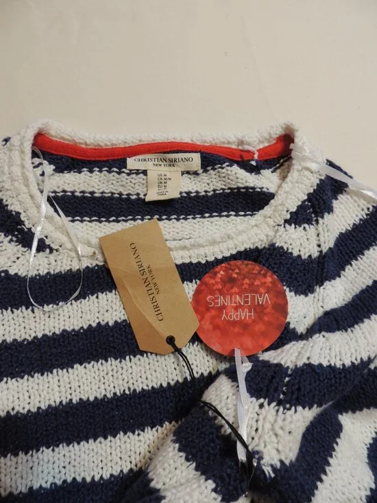 Christian Siriano Knit Sweater NEW Woman Medium Stripes Heart Long Sleeve - Picture 2 of 5
